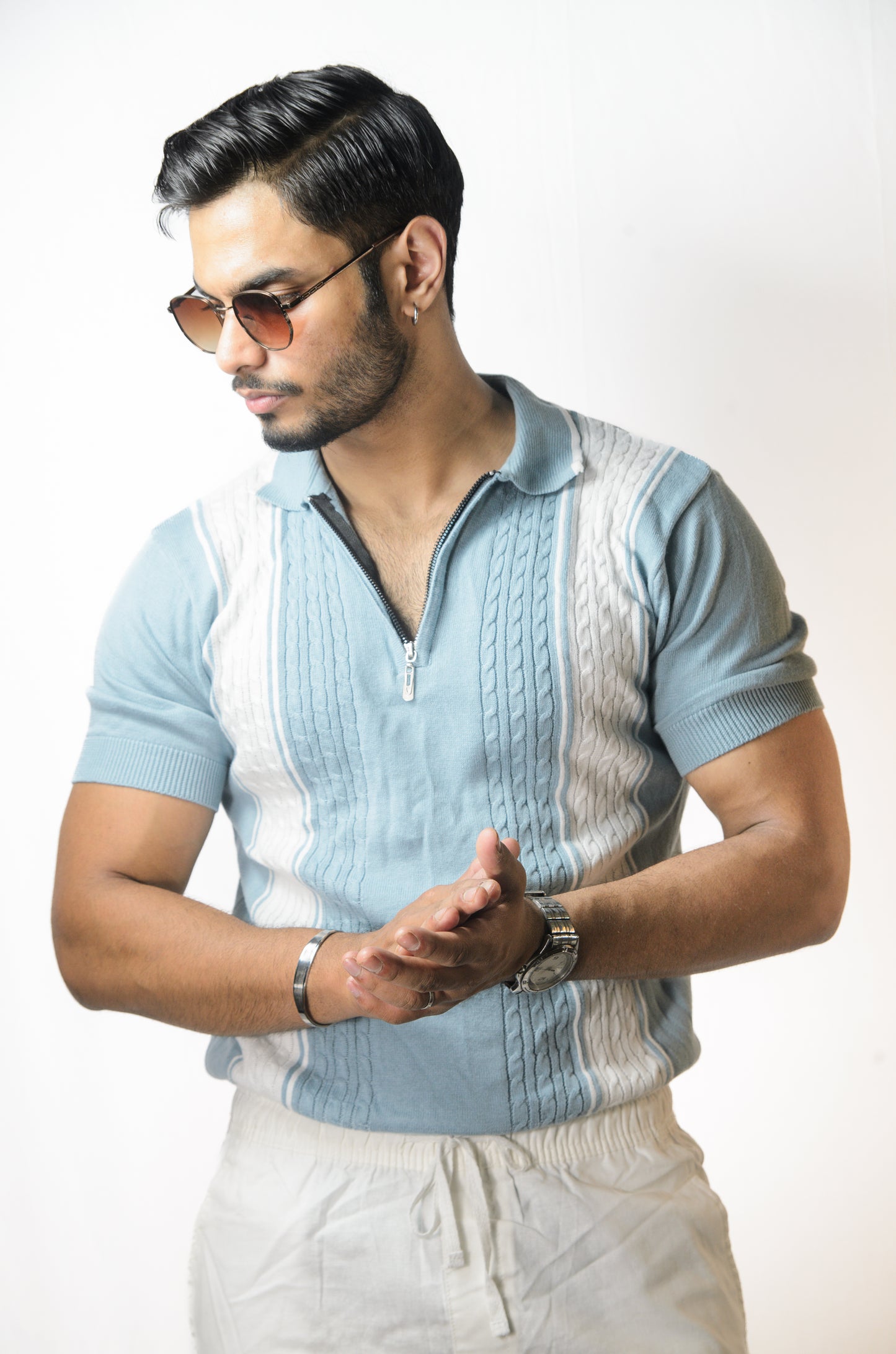 European Style Knitted T-Shirt - SKY BLUE
