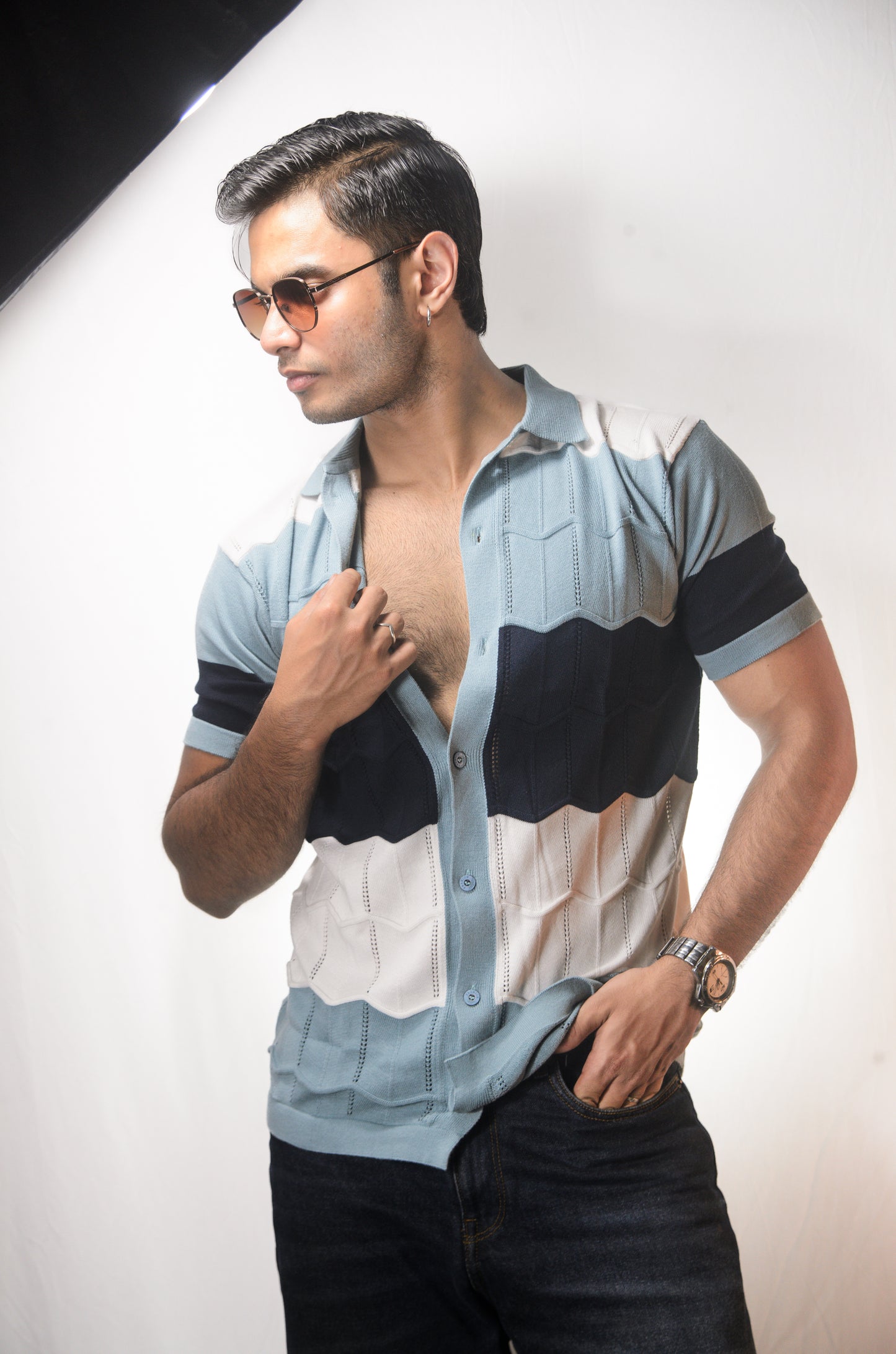 The Chill Stitch Knitted Shirt - NAVY