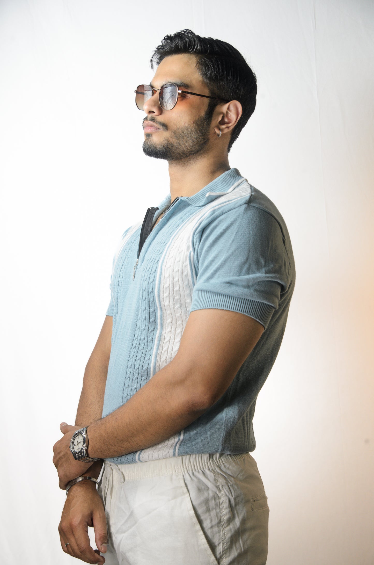 European Style Knitted T-Shirt - SKY BLUE
