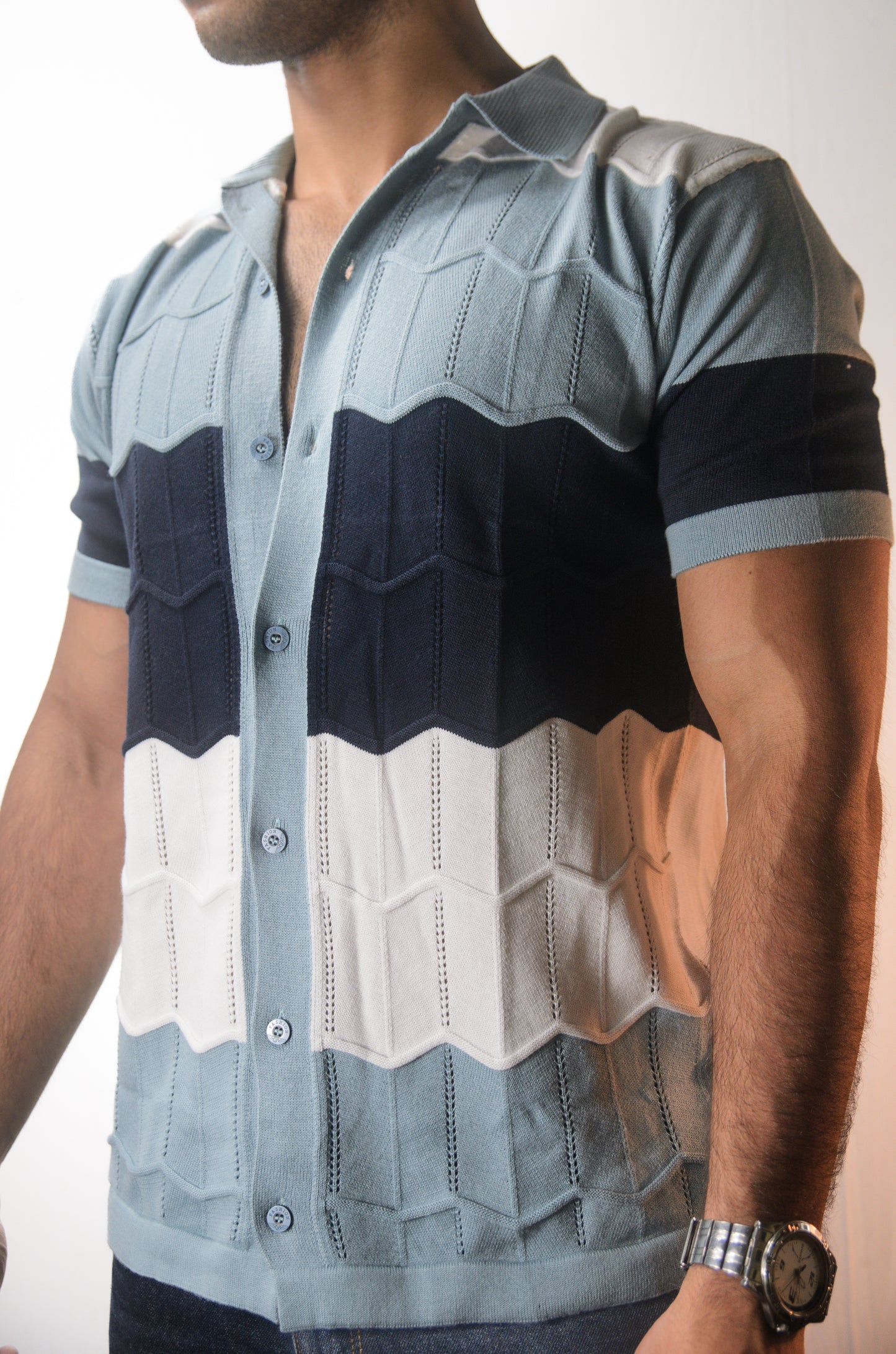 The Chill Stitch Knitted Shirt - NAVY