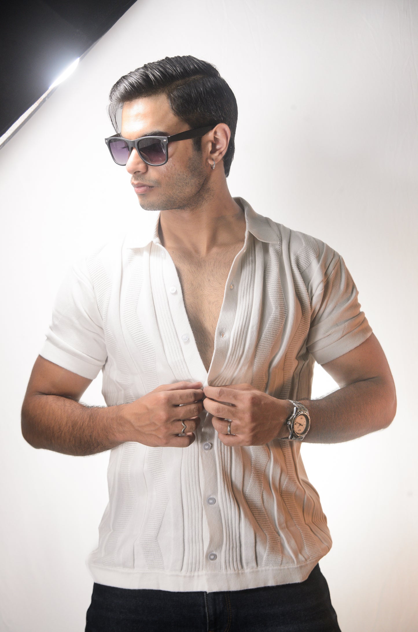 Ocean Wave Knitted Shirt - WHITE