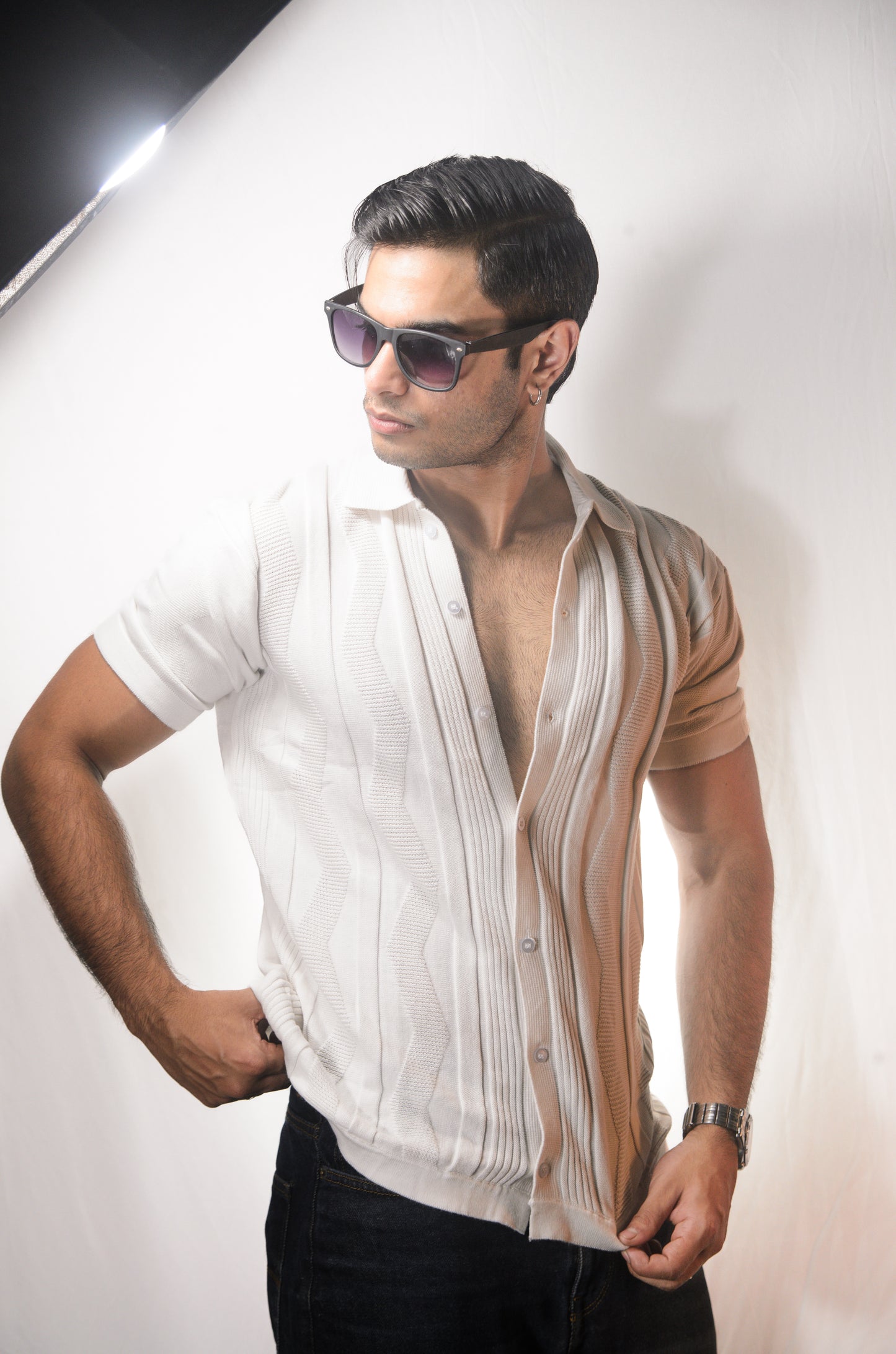 Ocean Wave Knitted Shirt - WHITE