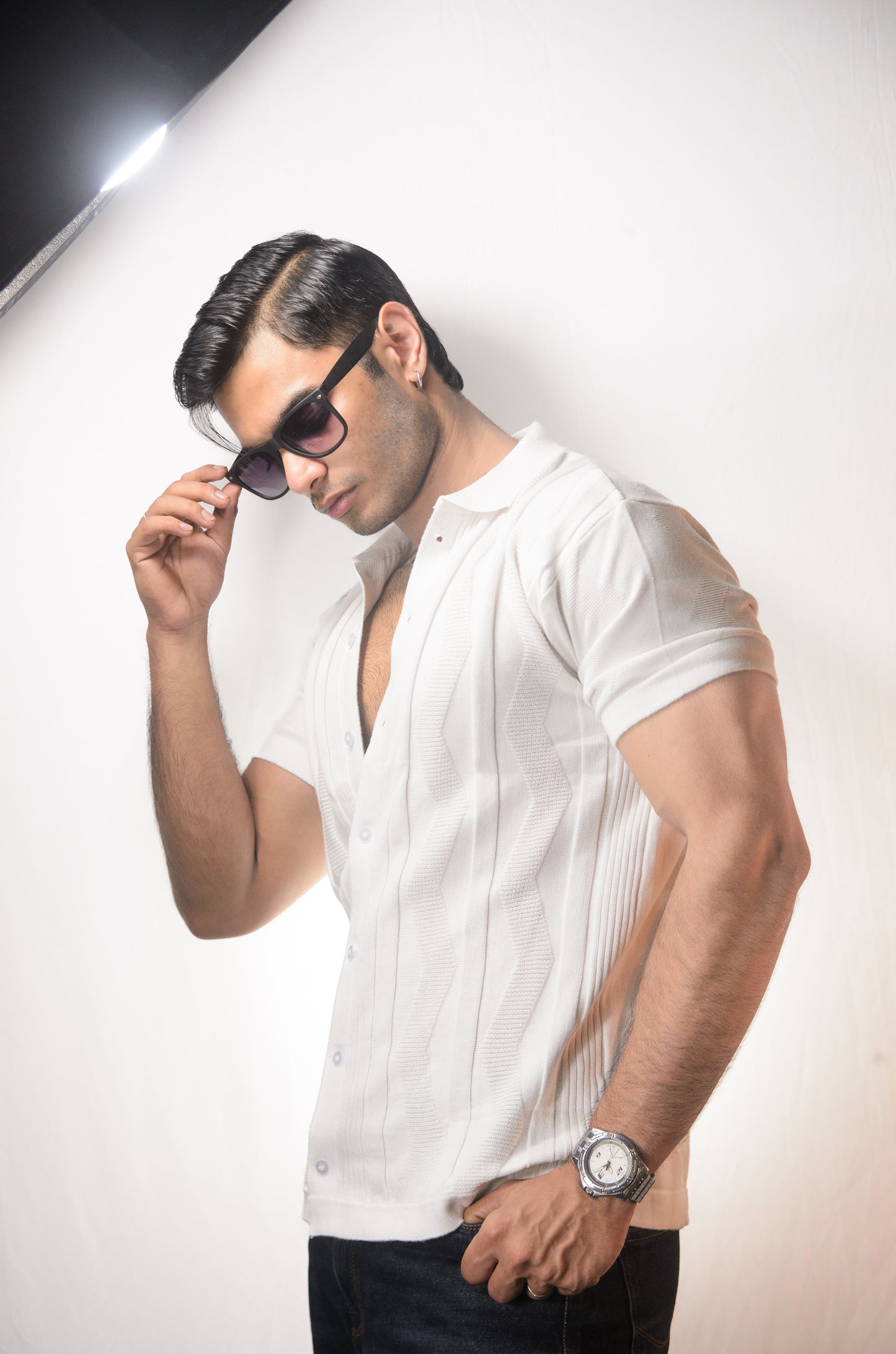 Ocean Wave Knitted Shirt - WHITE
