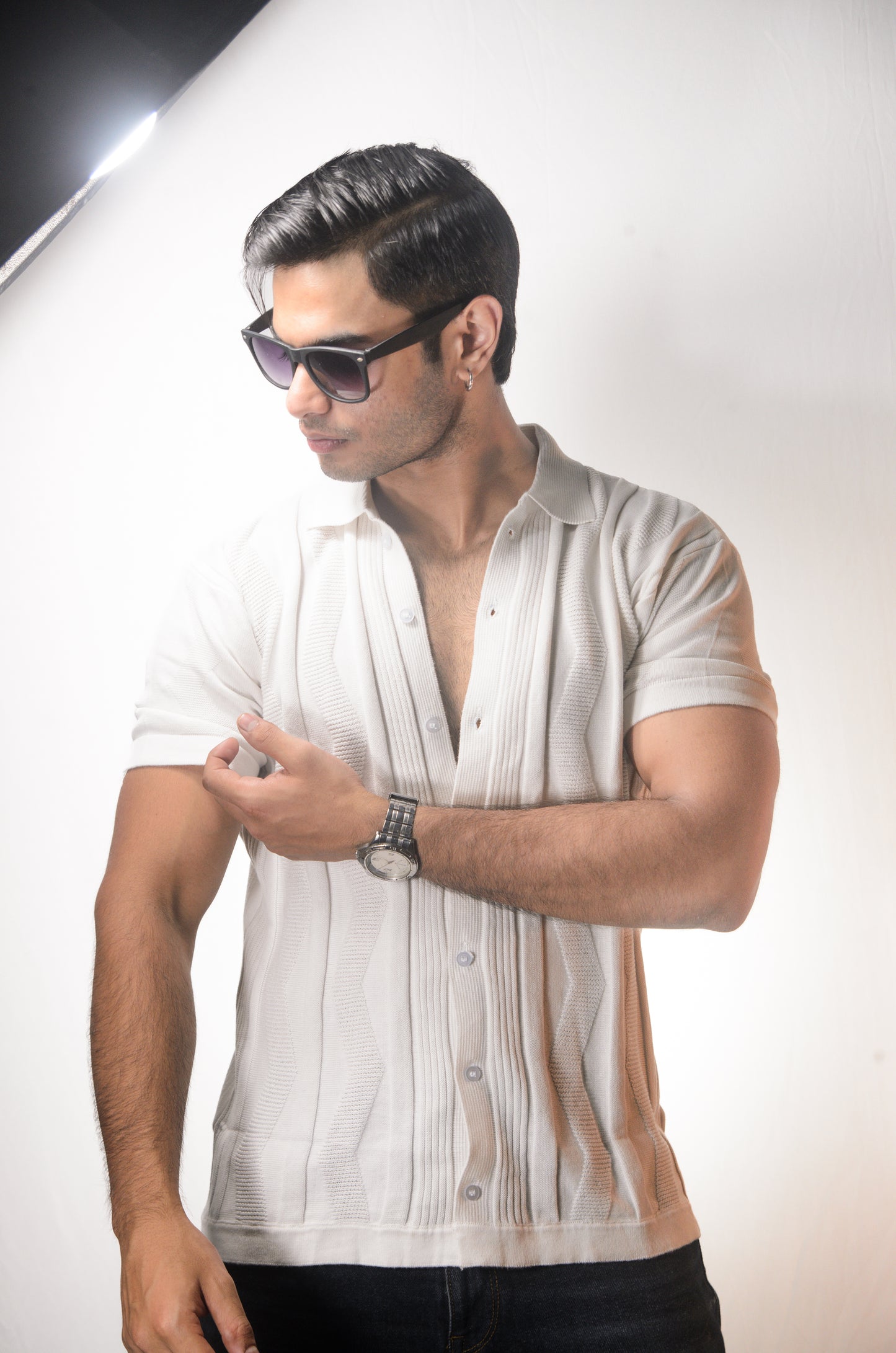 Ocean Wave Knitted Shirt - WHITE