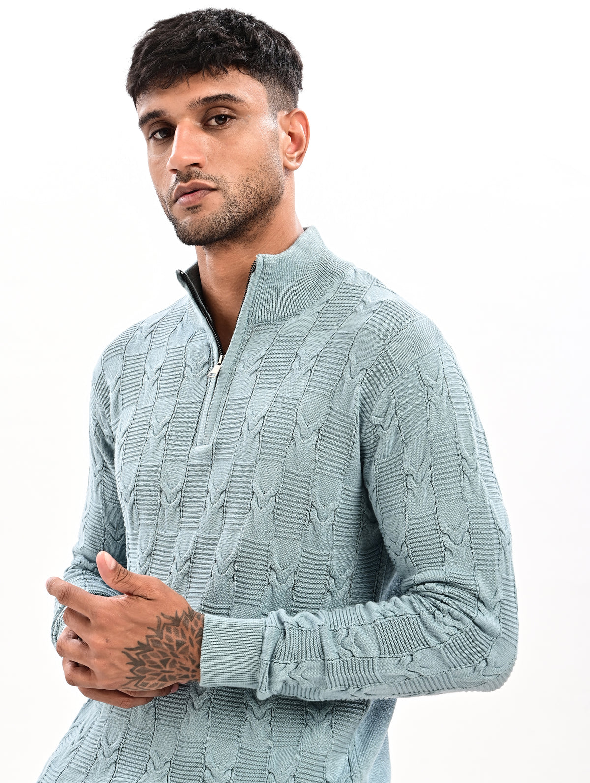 The Savile Quarter-Zip Polo CYAN