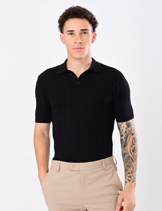 Cabel Knit T-Shirt - BLACK