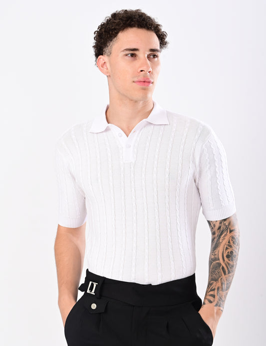 Cabel Knit T-Shirt - WHITE