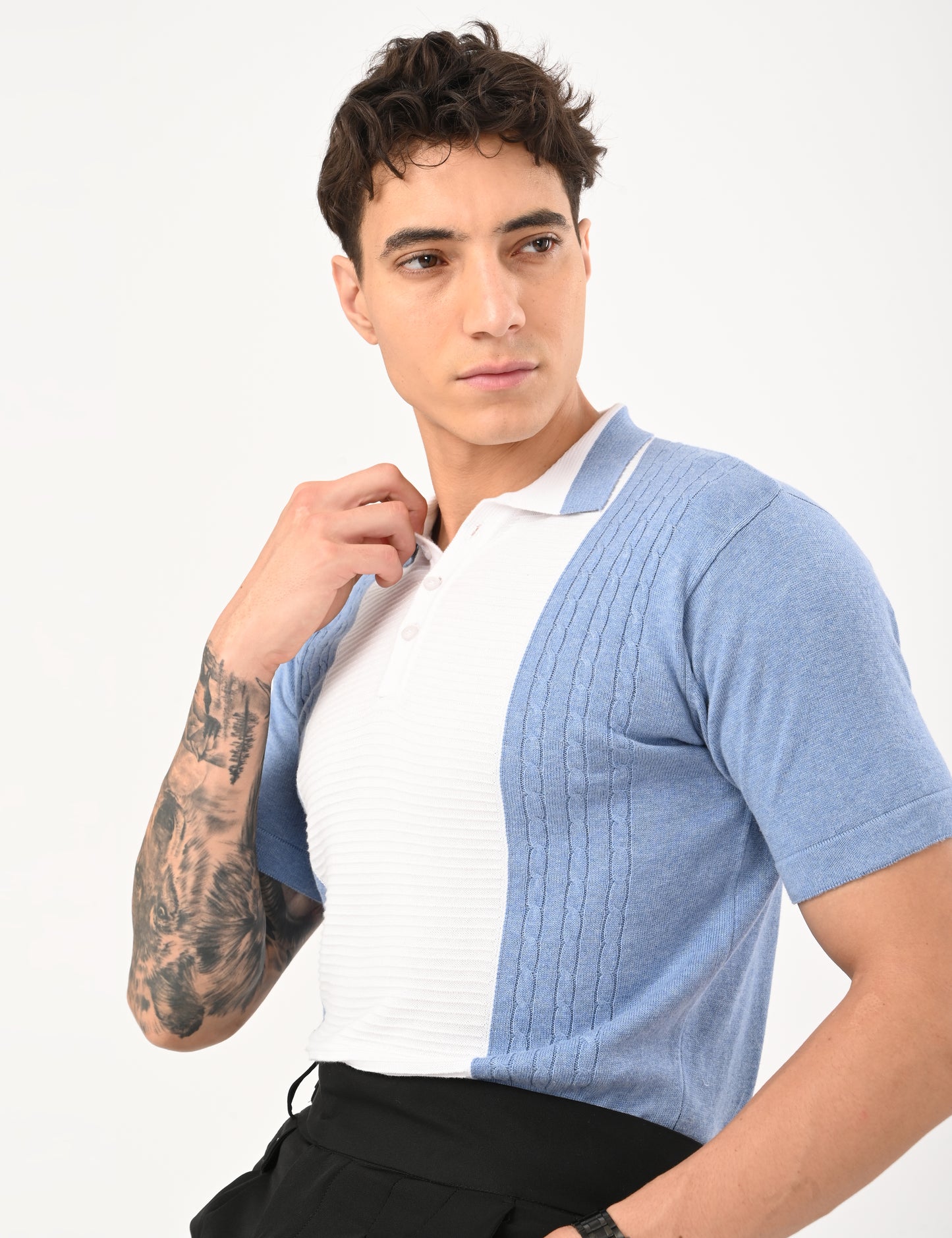 Fine Knit Polo - SKYBLUE
