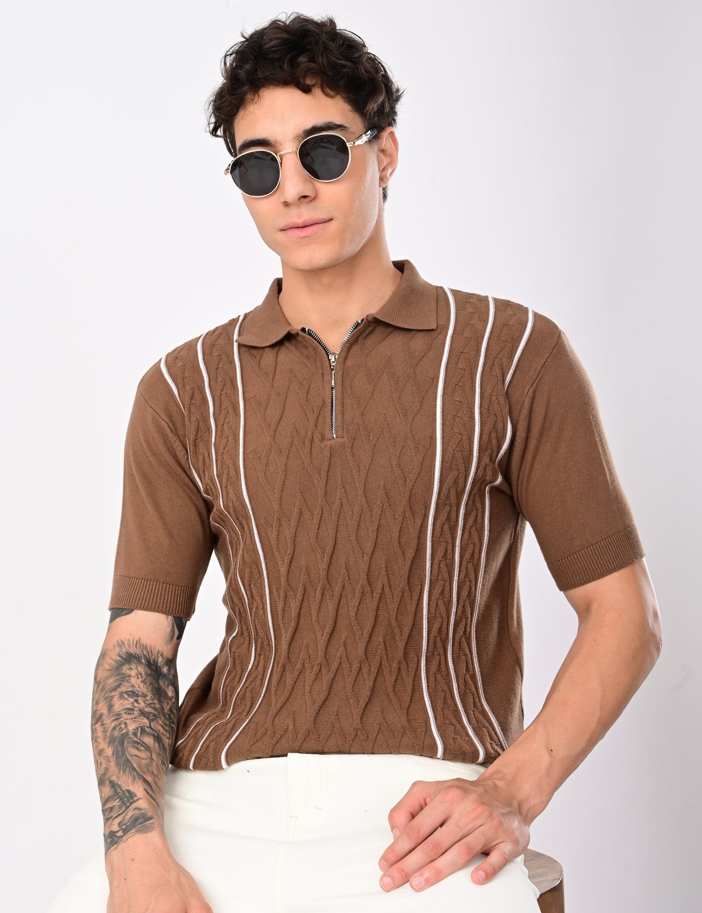 Elite Strip Polo - ALMOND