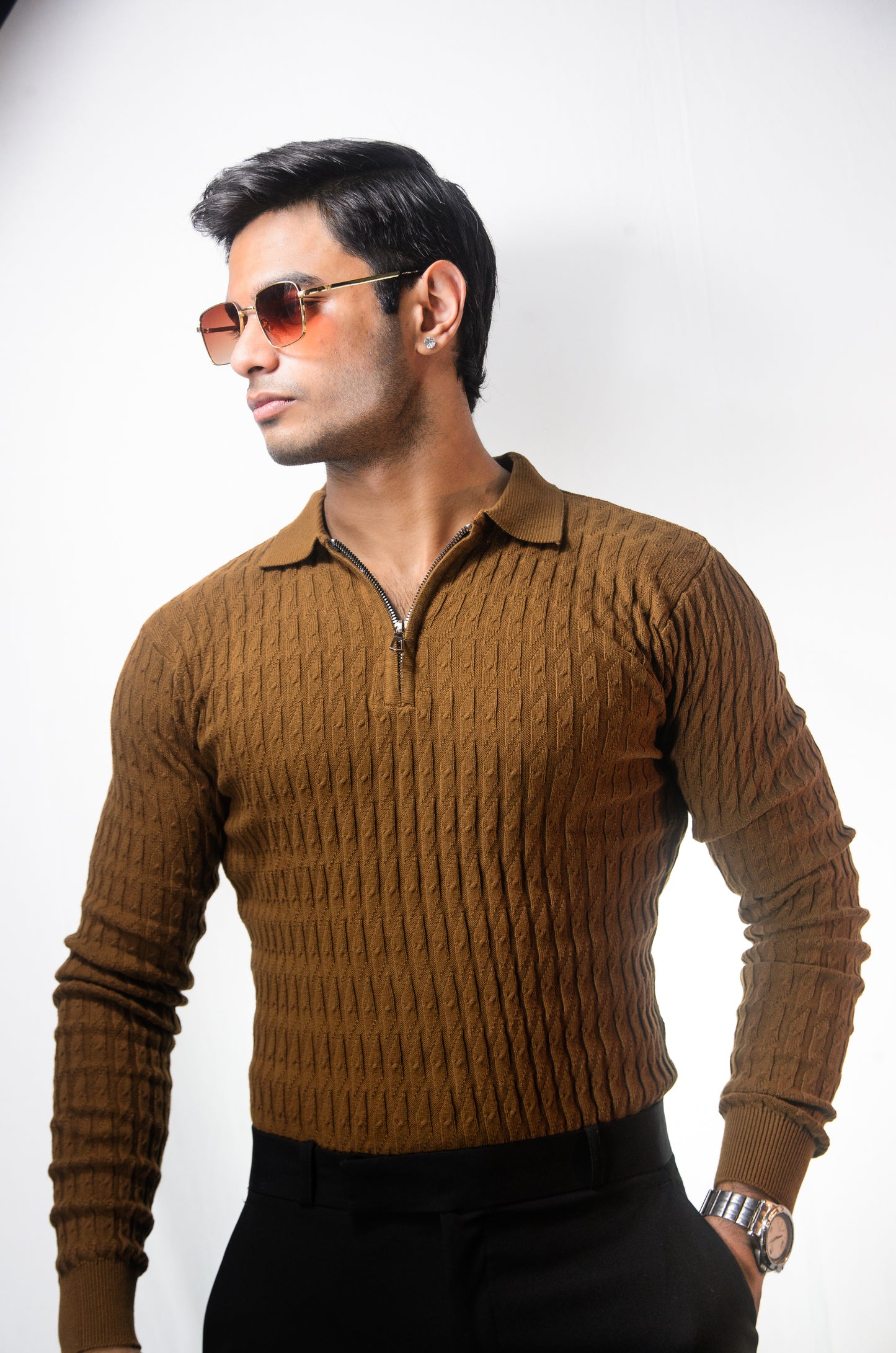 The Milanese Full Sleeve T-shirt-BROWN