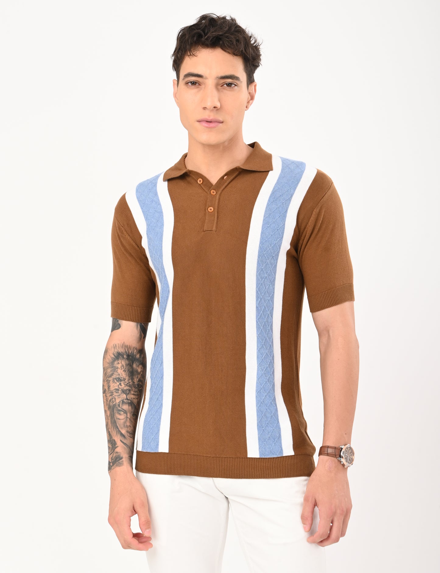Venturo Knitted Polo - BROWN