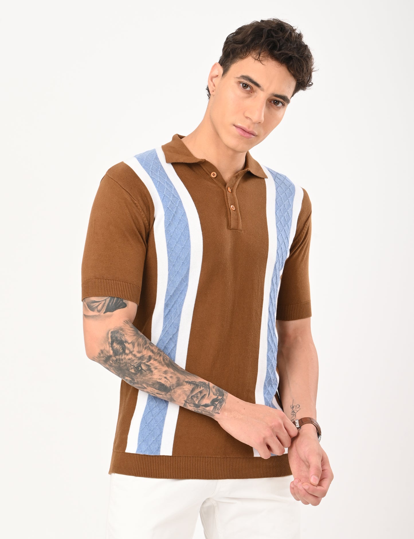 Venturo Knitted Polo - BROWN