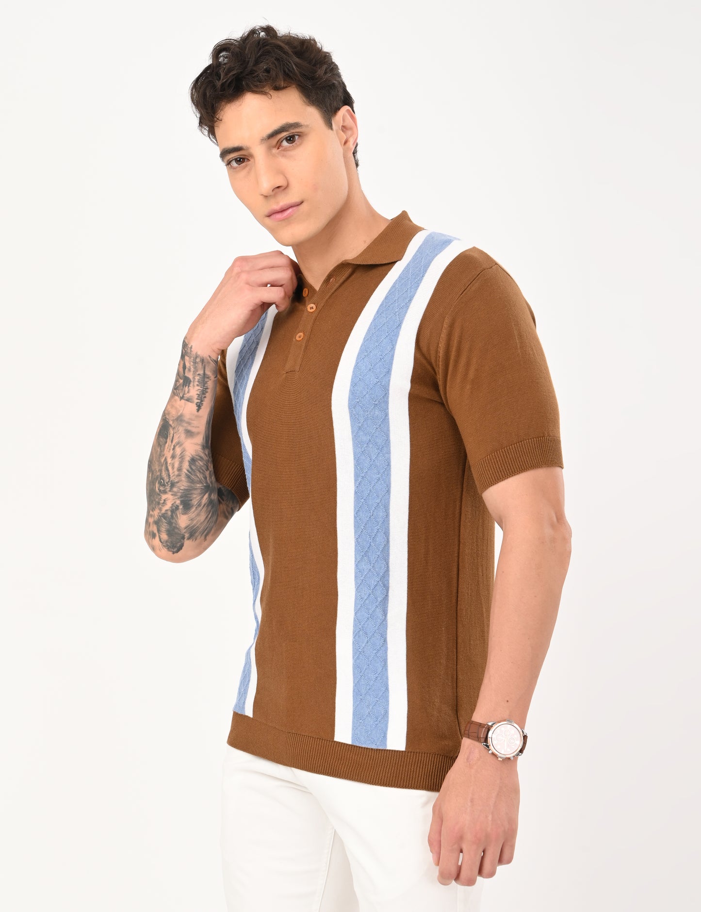 Venturo Knitted Polo - BROWN