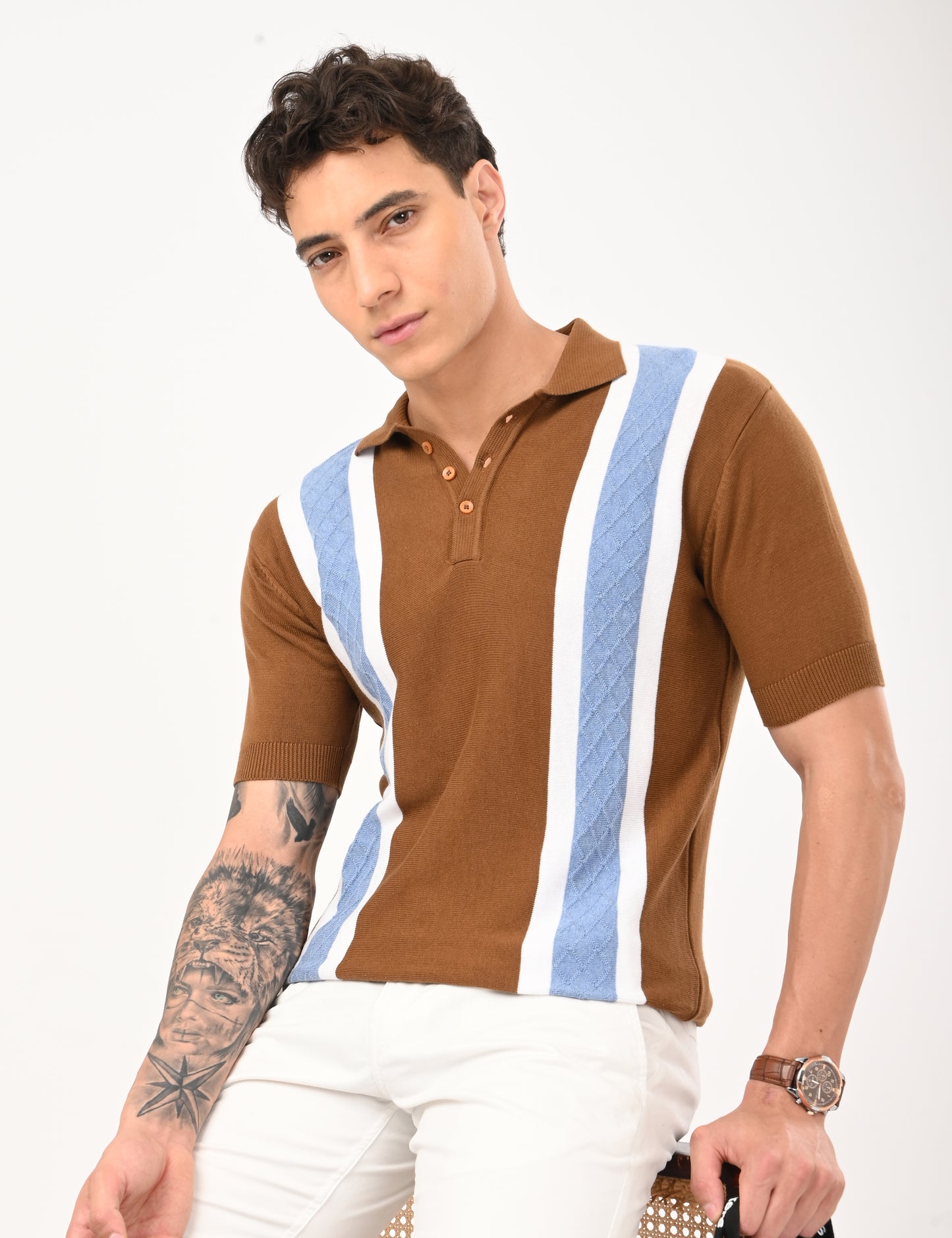 Venturo Knitted Polo - BROWN