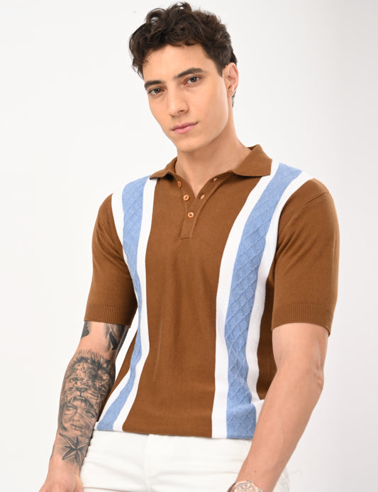 Venturo Knitted Polo - BROWN