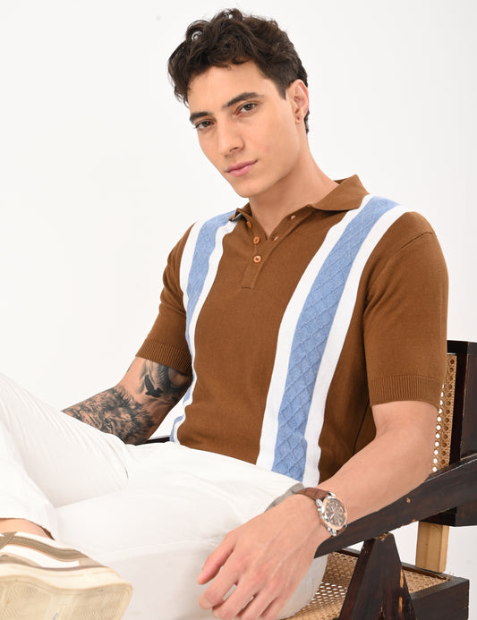 Venturo Knitted Polo - BROWN