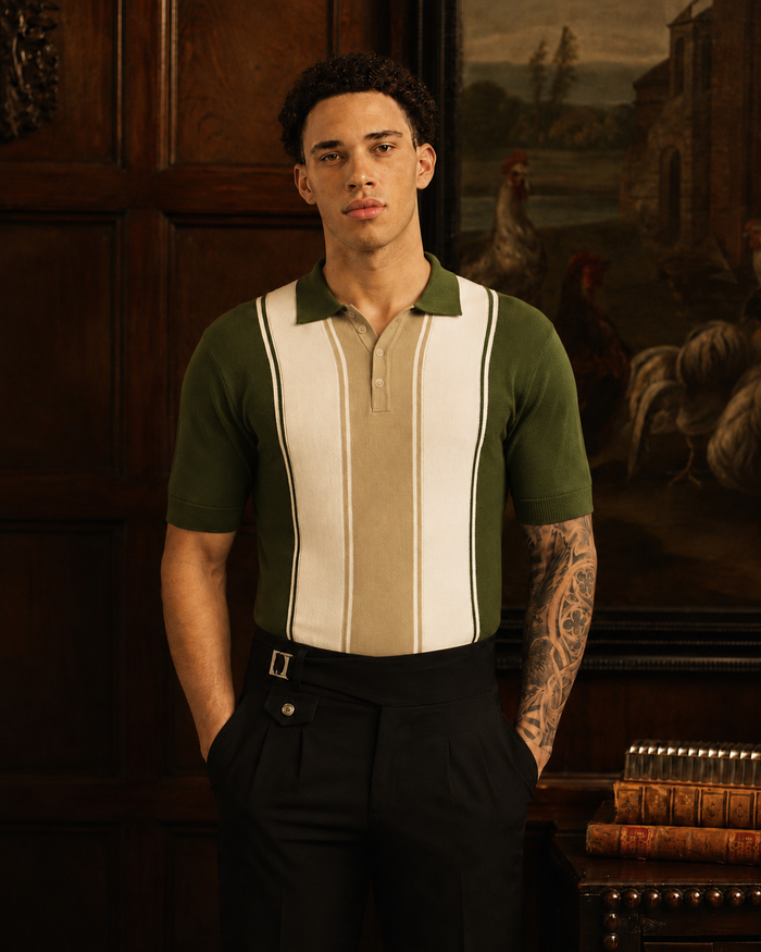 Delmar Stripe knitted Polo - BOTTLEGREEN