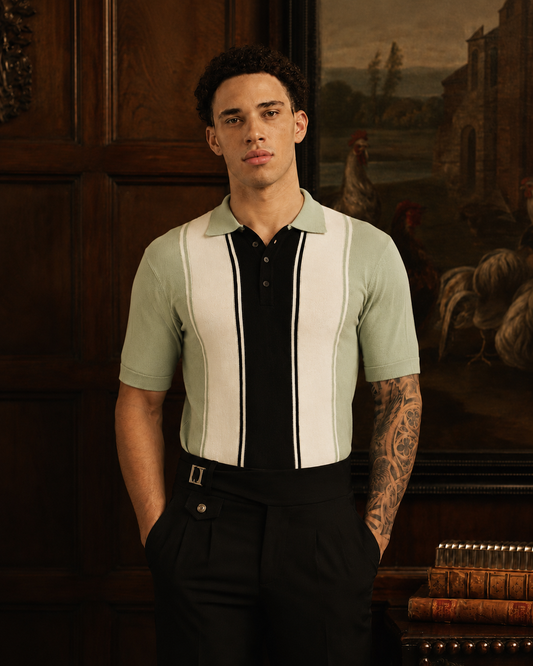 Delmar Stripe knitted Polo - CYAN