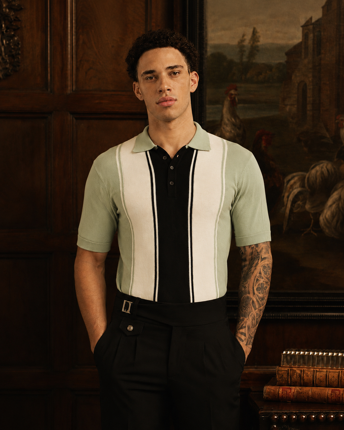 Delmar Stripe knitted Polo - CYAN
