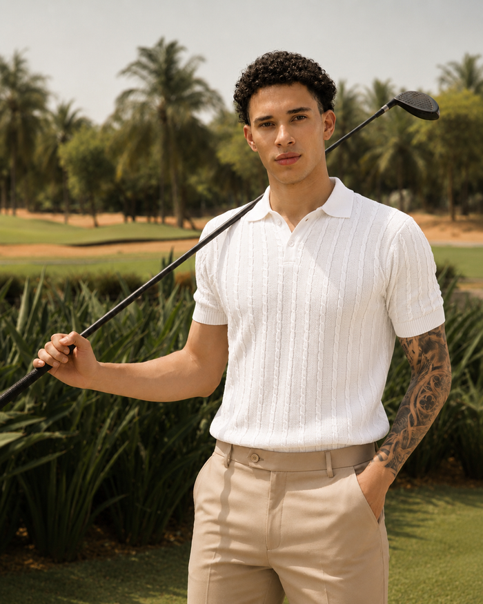 Cabel Knit T-Shirt - WHITE