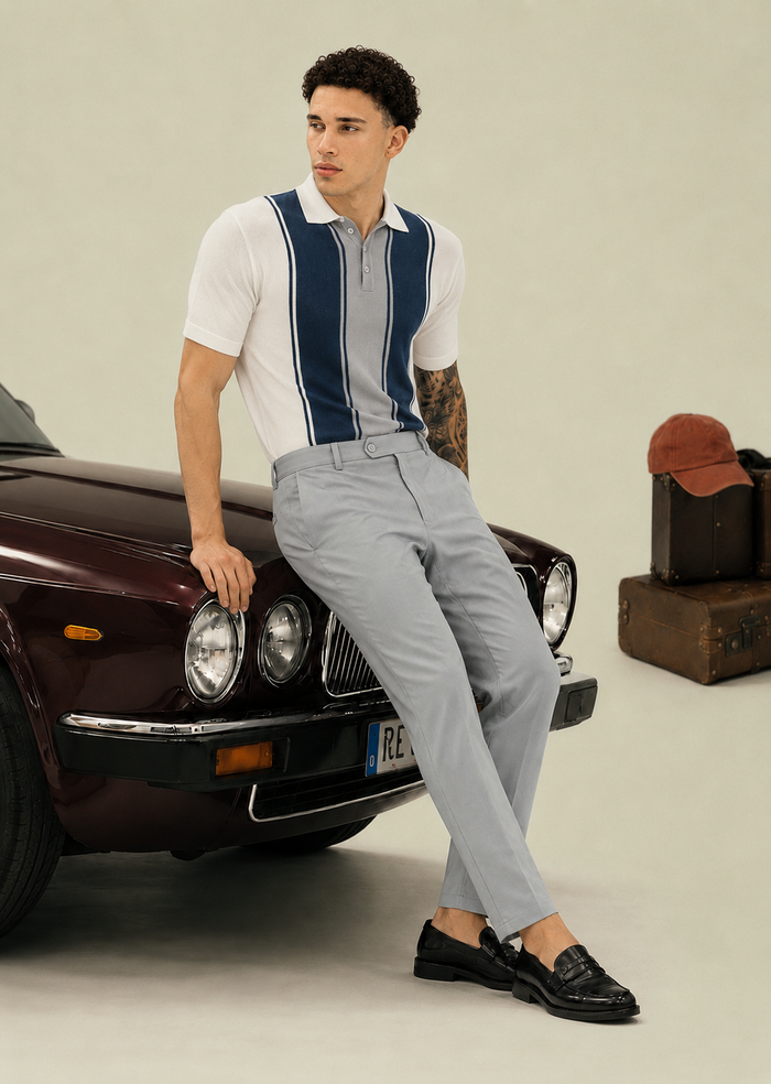 Delmar Stripe knitted Polo - WHITE