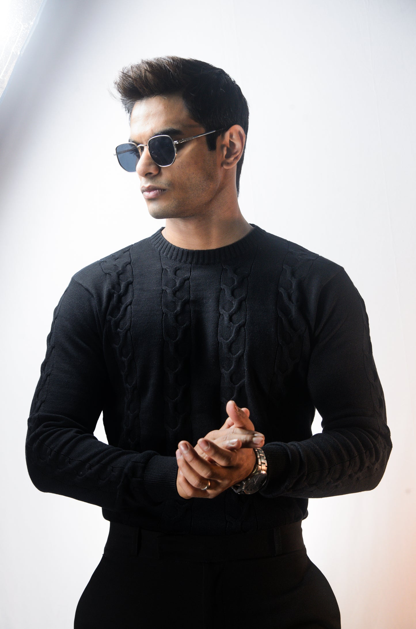 The Ashford Full Sleeve Knitted Tshirt - BLACK