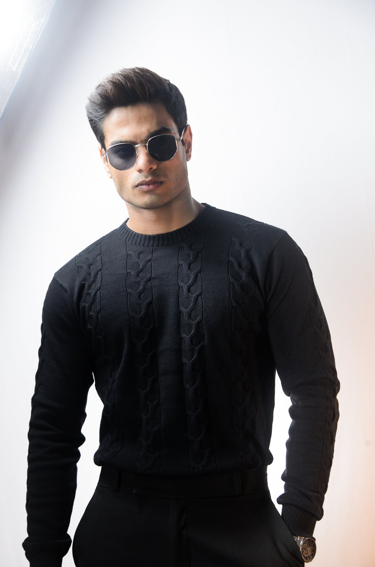 The Ashford Full Sleeve Knitted Tshirt - BLACK
