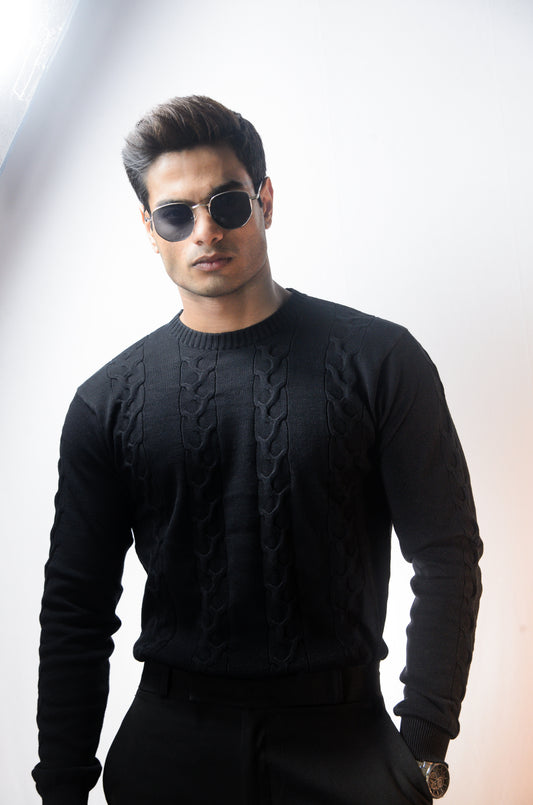 The Ashford Full Sleeve Knitted Tshirt - BLACK