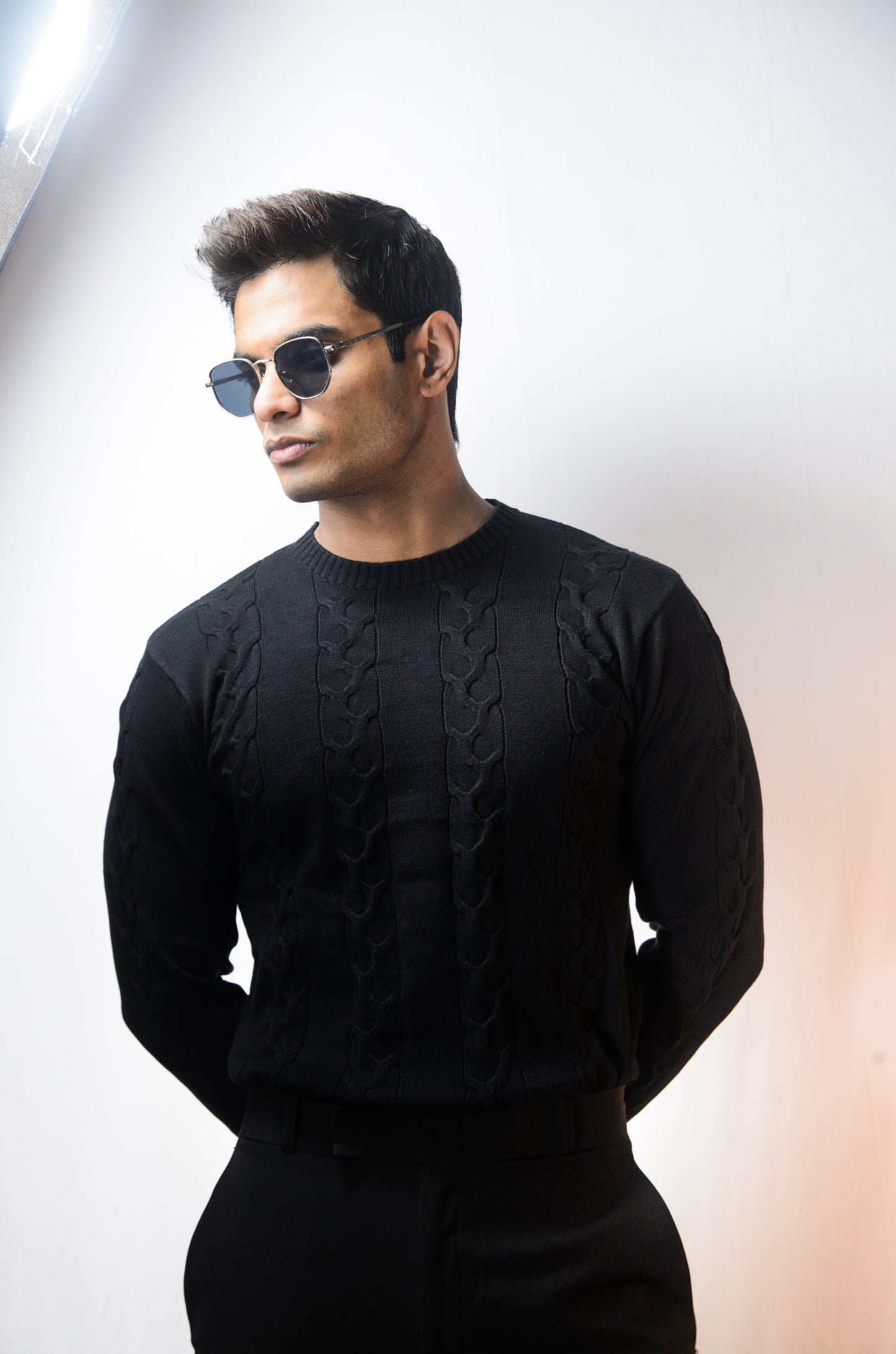 The Ashford Full Sleeve Knitted Tshirt - BLACK
