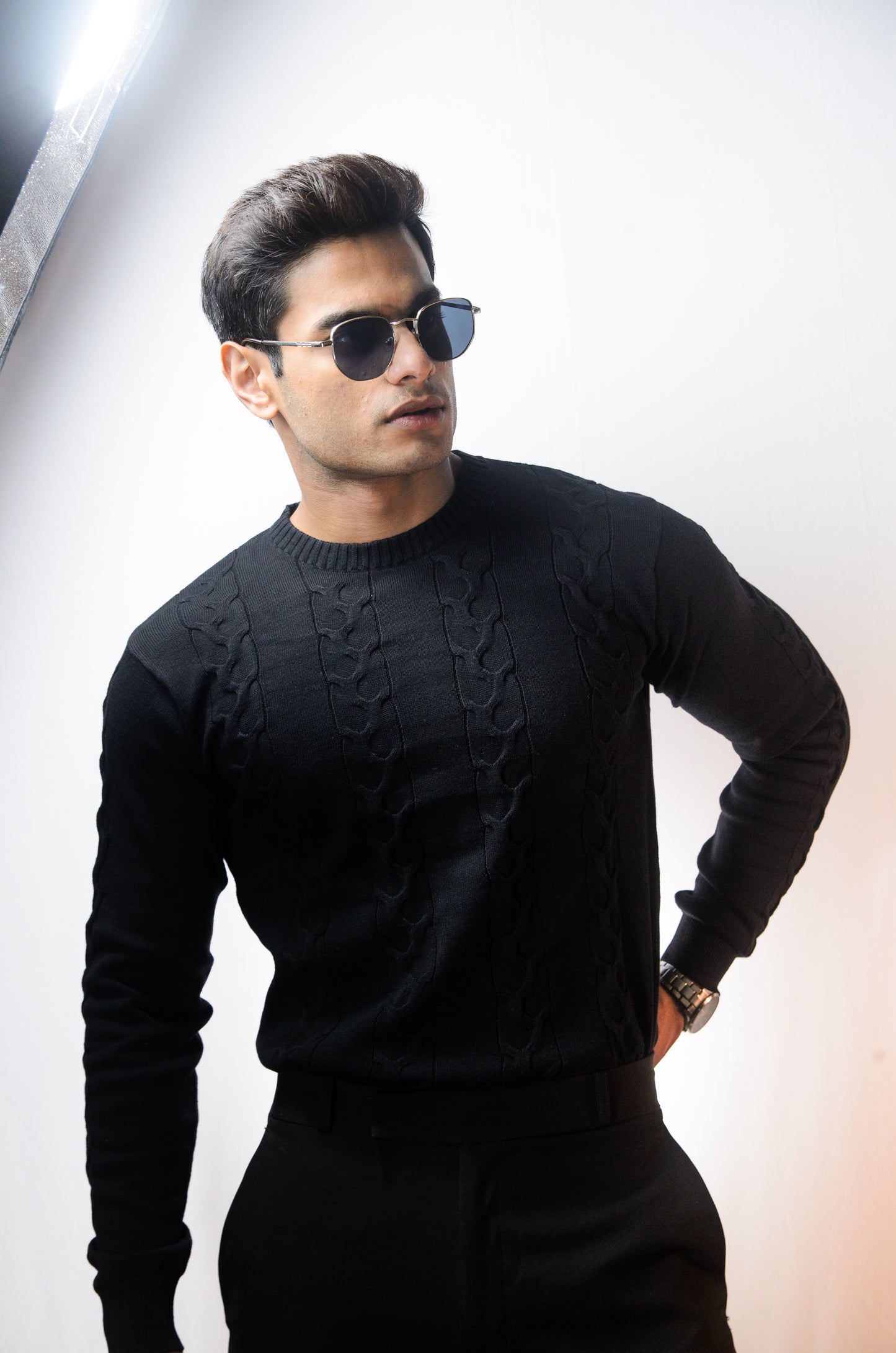 The Ashford Full Sleeve Knitted Tshirt - BLACK