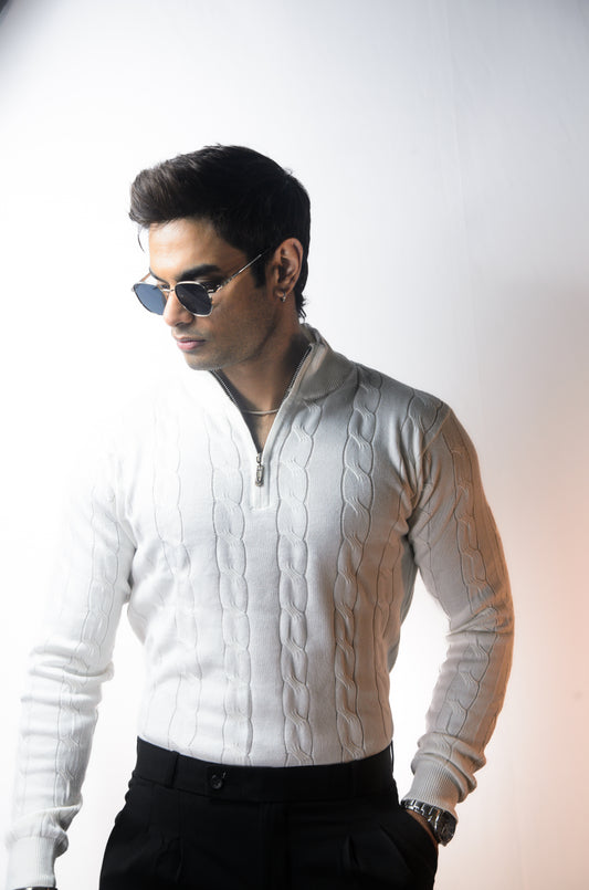 Riviera Knit Full Sleeve T-shirt- Off White