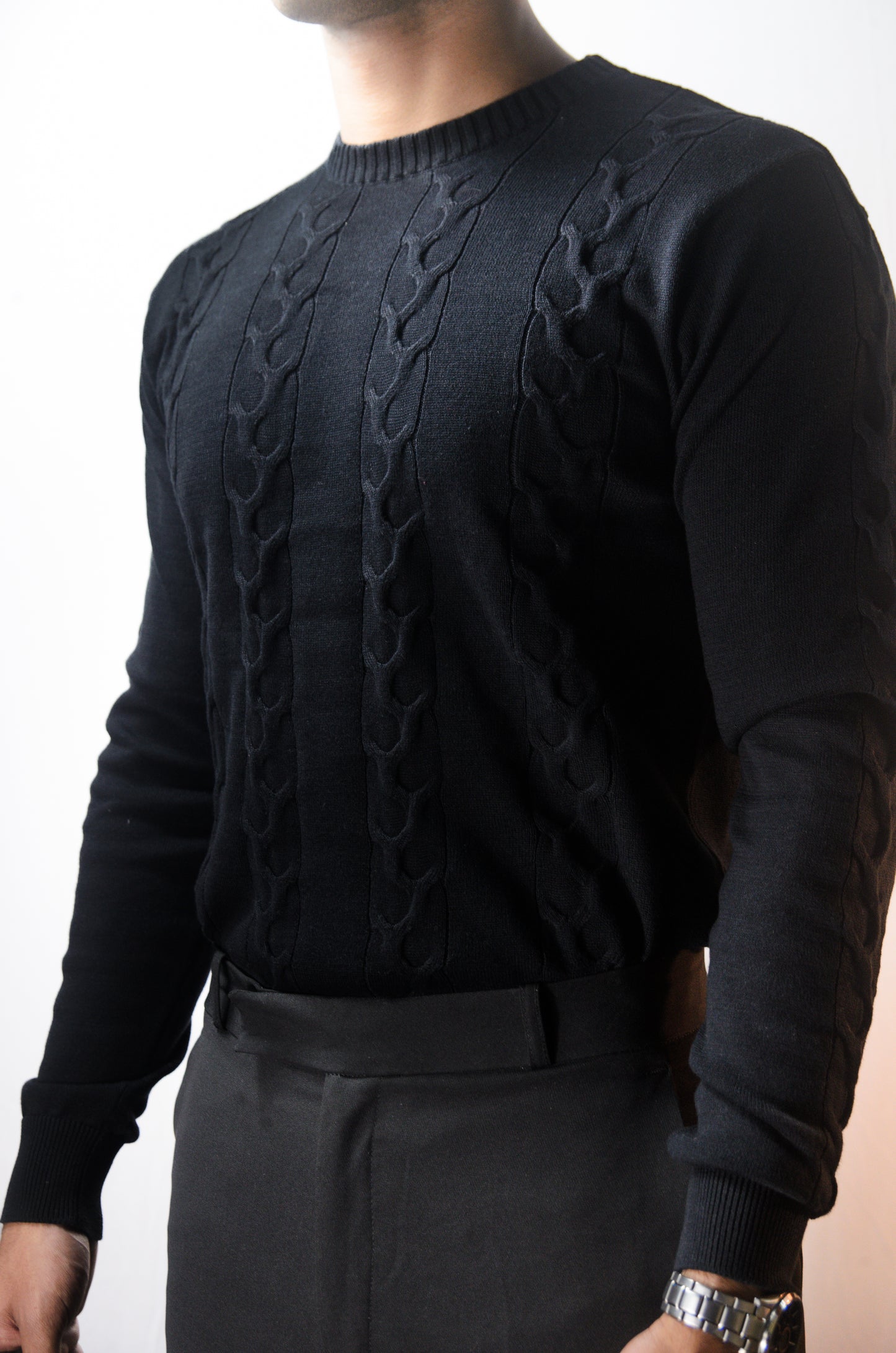 The Ashford Full Sleeve Knitted Tshirt - BLACK