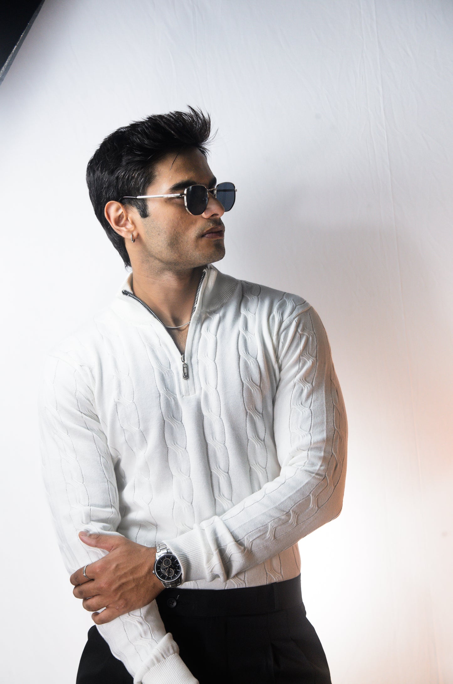 Riviera Knit Full Sleeve T-shirt- Off White