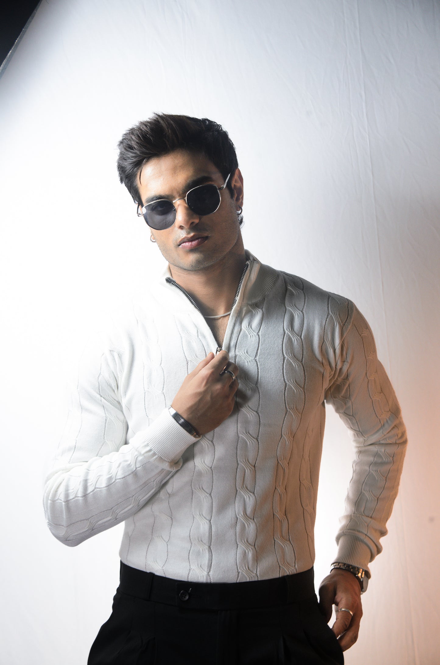 Riviera Knit Full Sleeve T-shirt- Off White