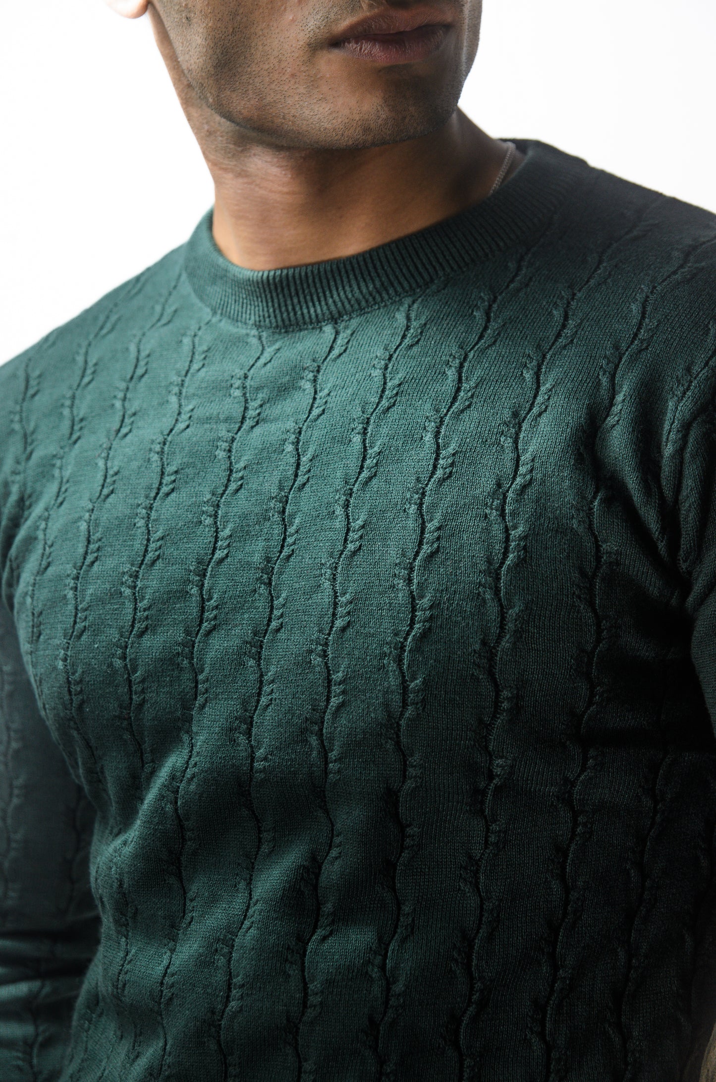 Forest Luxe Full Sleeve Knitted Tshirt - BOTTLE GREEN