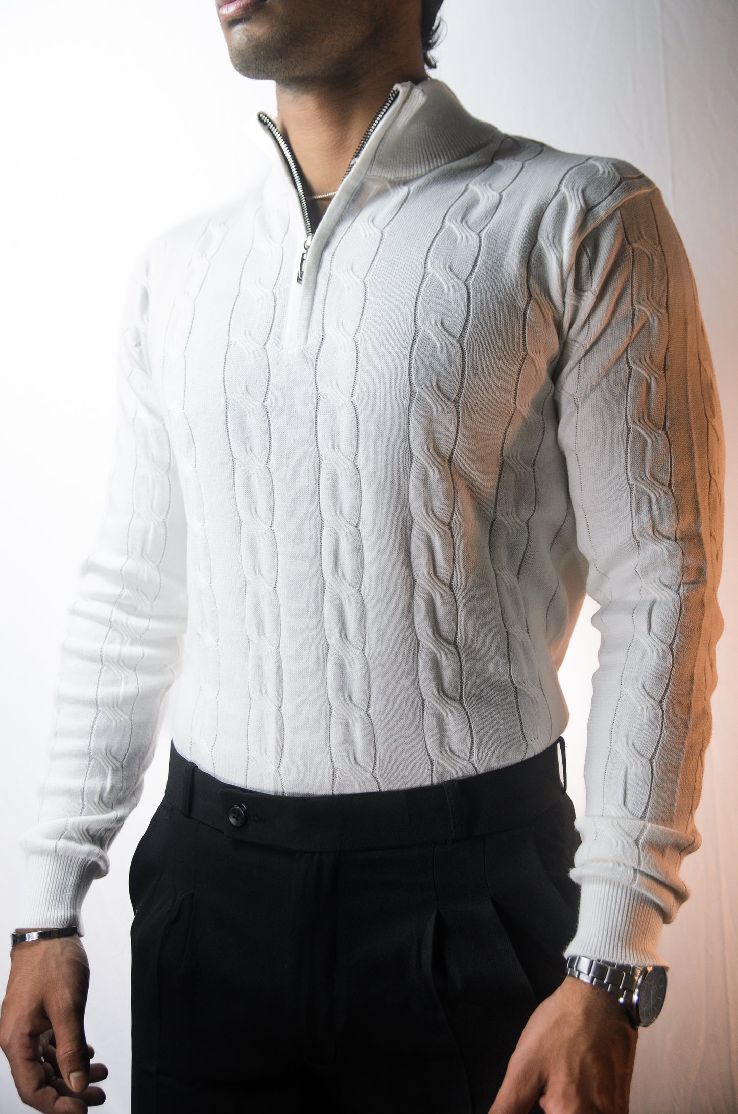 Riviera Knit Full Sleeve T-shirt- Off White
