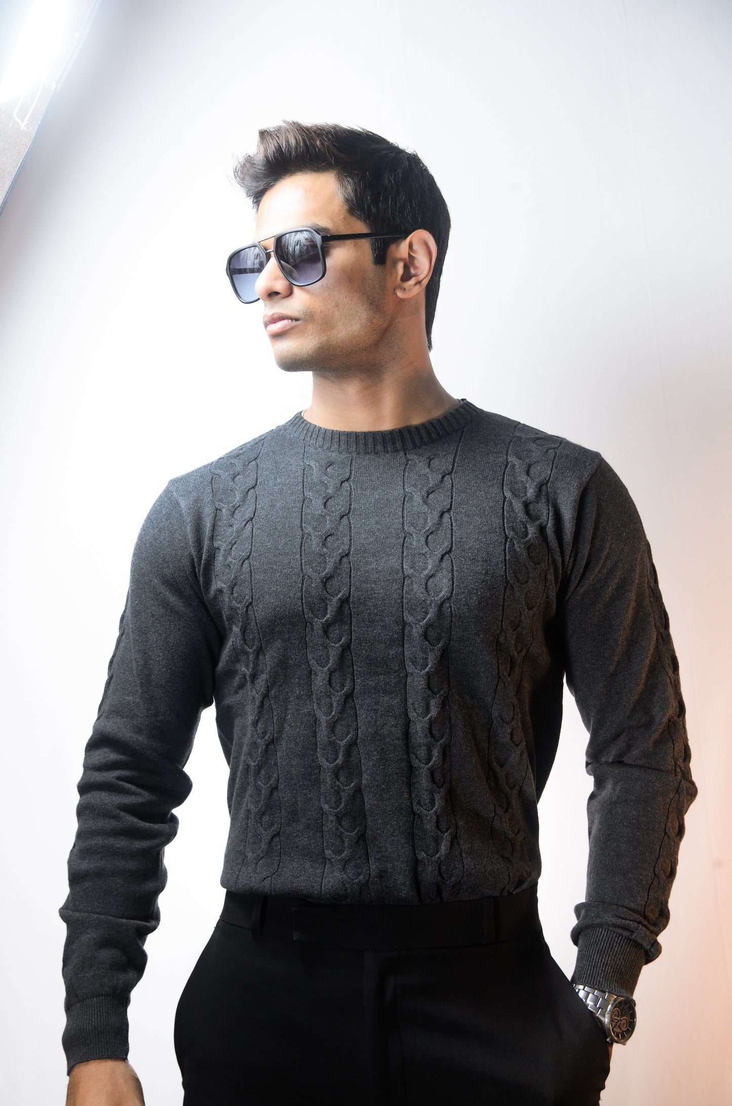 The Ashford Full Sleeve Knitted Tshirt - CHARCOAL