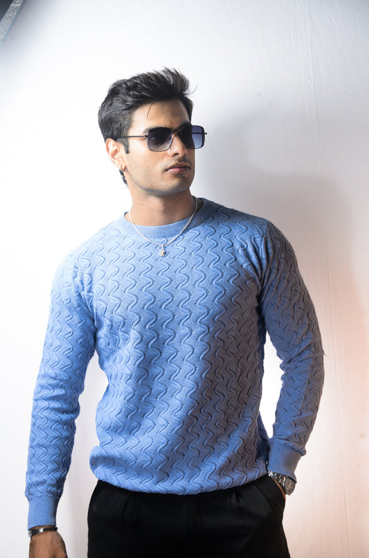 Classic Wave Full Sleeve Tshirt - Sky Blue