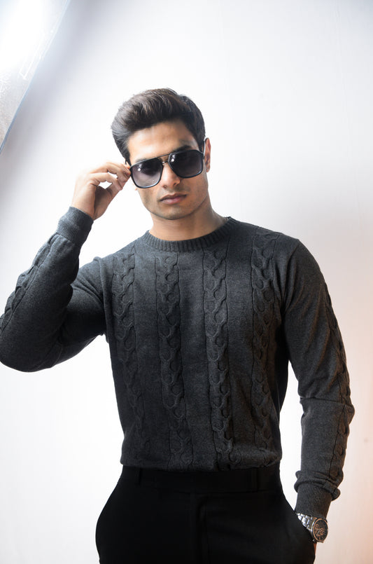 The Ashford Full Sleeve Knitted Tshirt - CHARCOAL