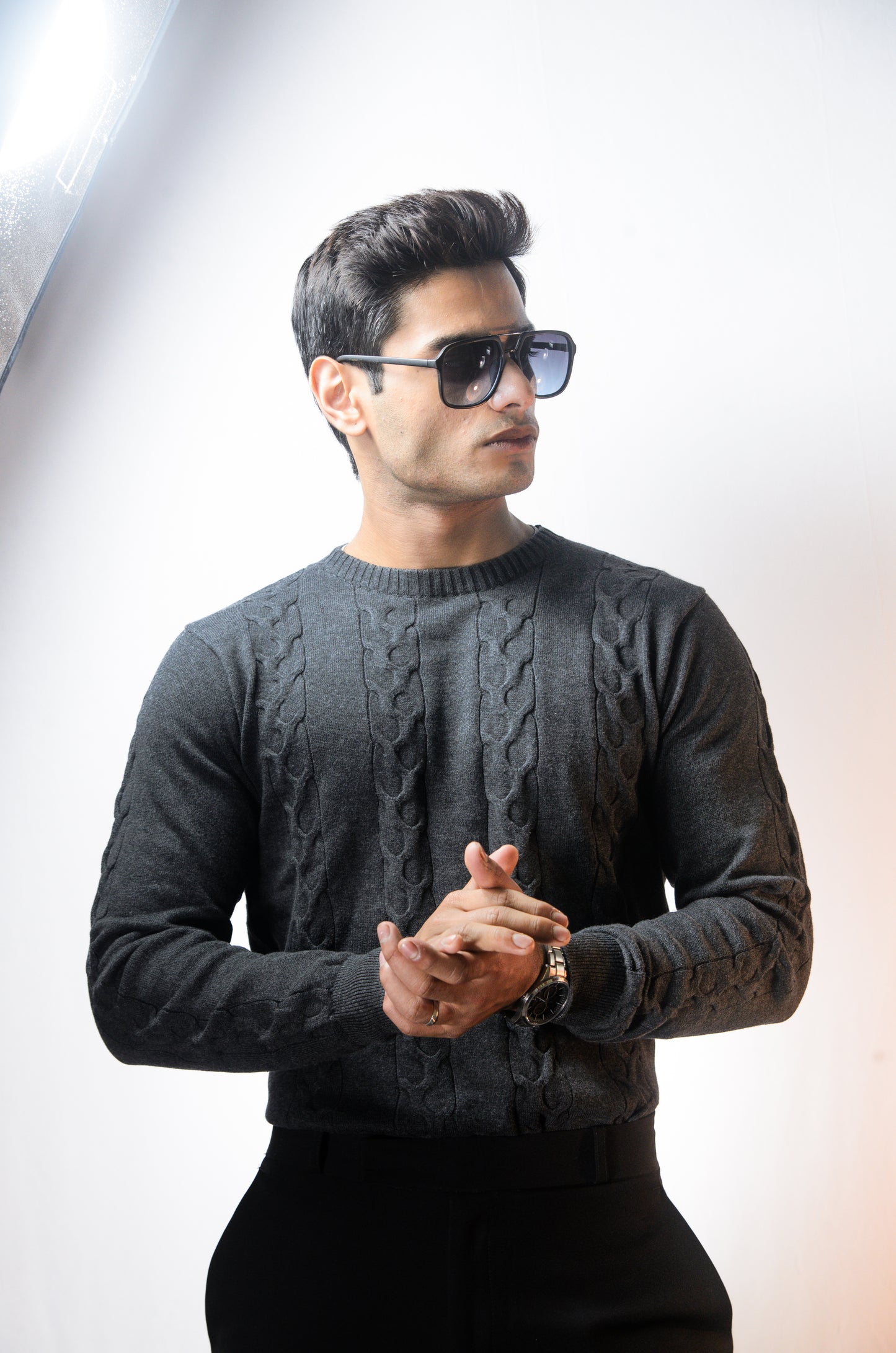 The Ashford Full Sleeve Knitted Tshirt - CHARCOAL