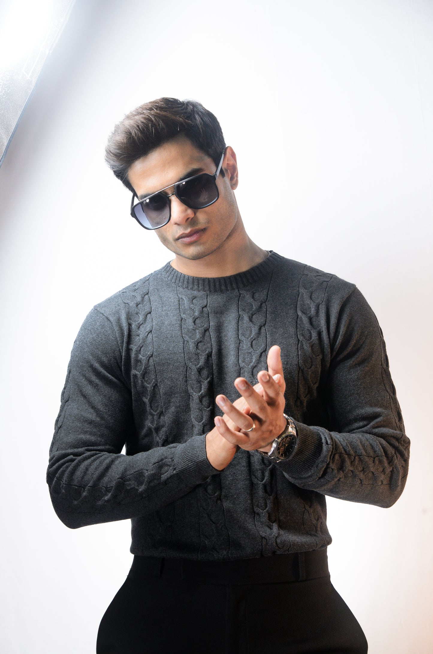 The Ashford Full Sleeve Knitted Tshirt - CHARCOAL