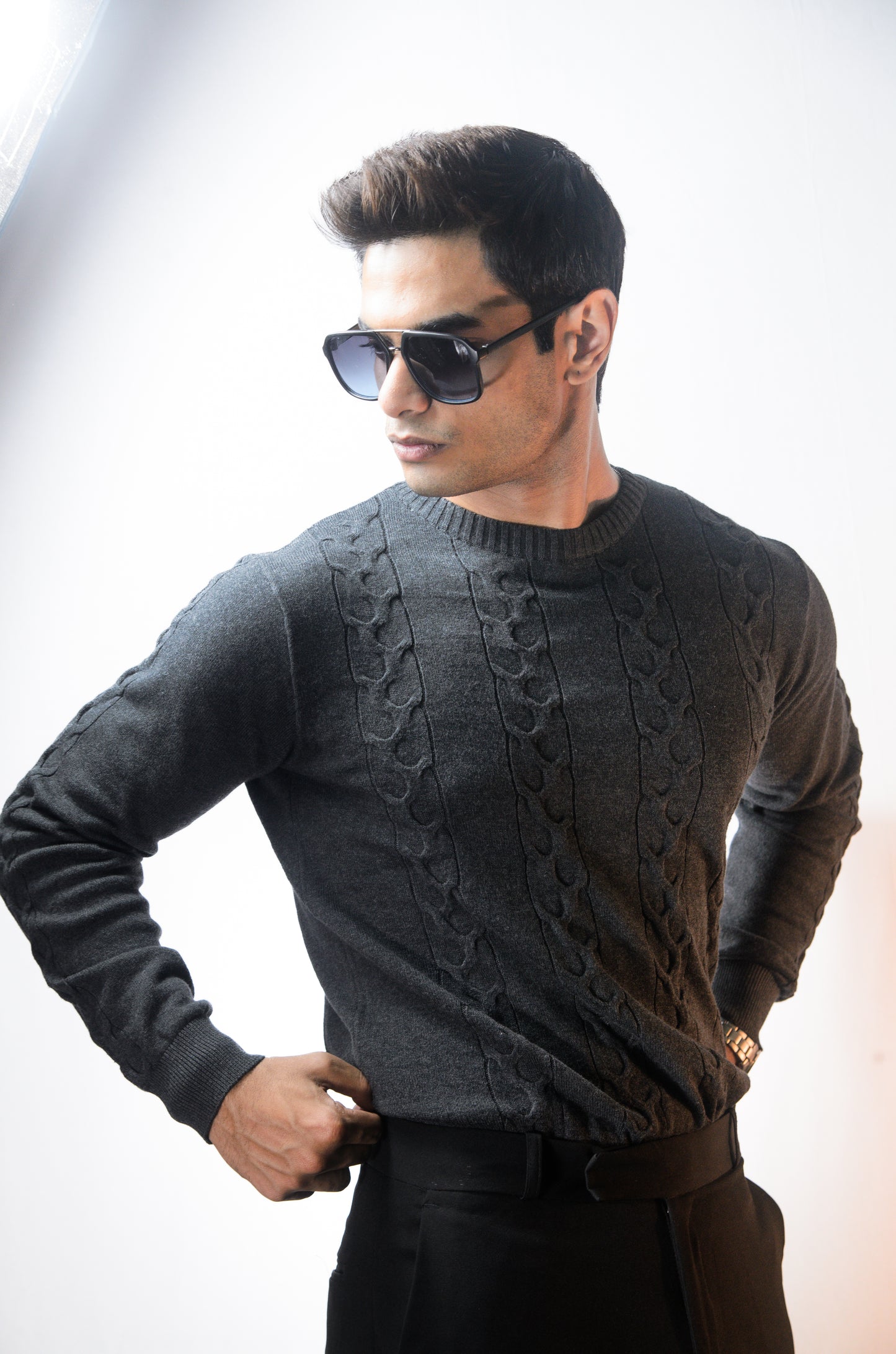 The Ashford Full Sleeve Knitted Tshirt - CHARCOAL