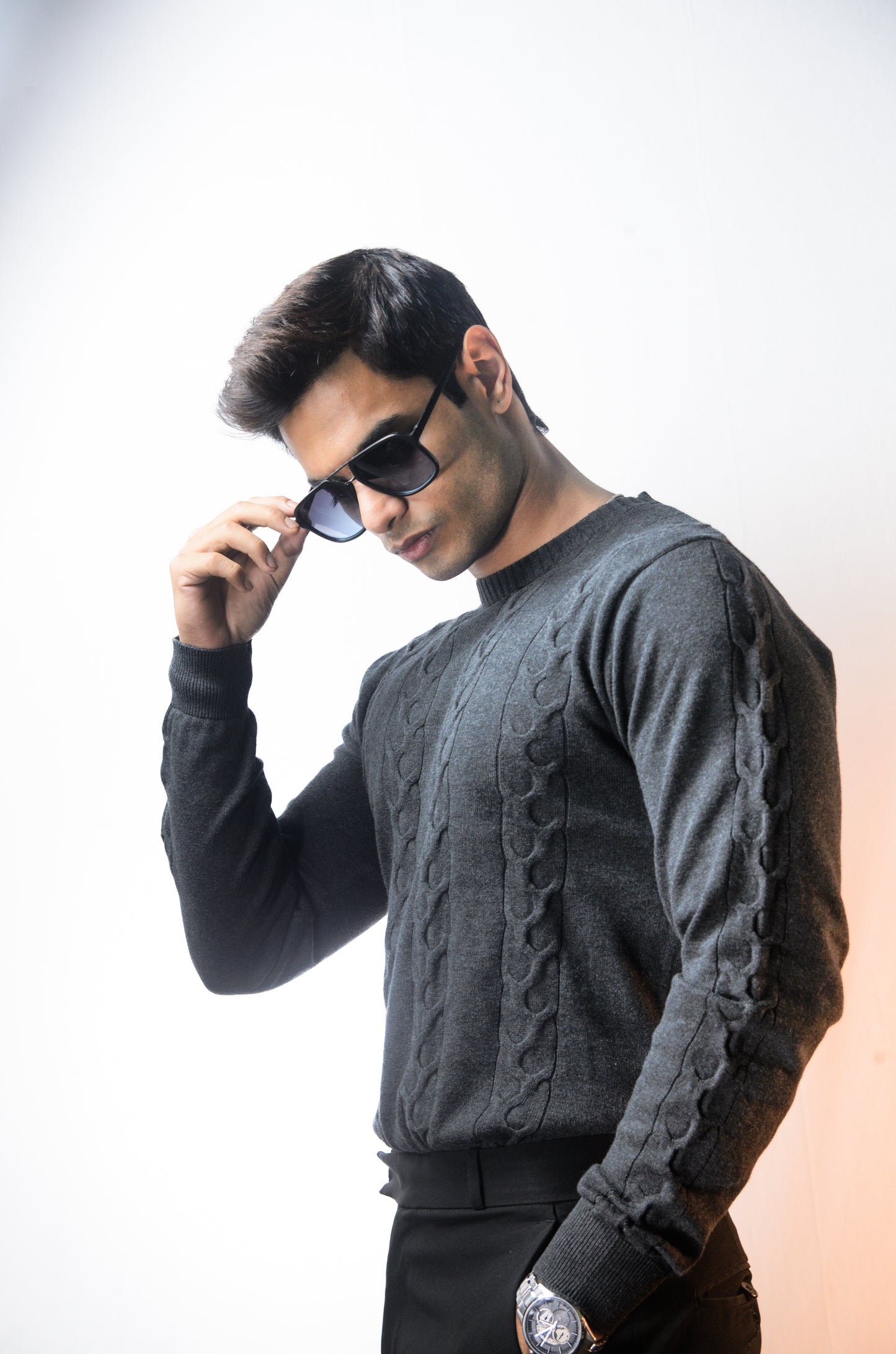 The Ashford Full Sleeve Knitted Tshirt - CHARCOAL