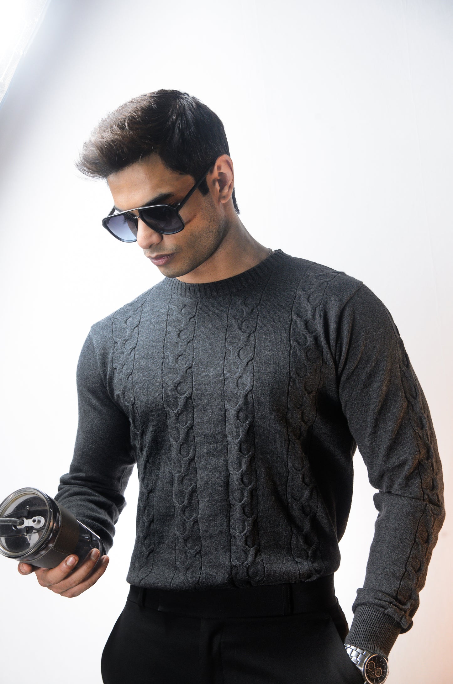 The Ashford Full Sleeve Knitted Tshirt - CHARCOAL