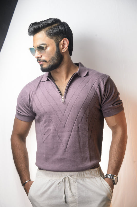 Mayfair Zip Polo T-shirt - PURPLE