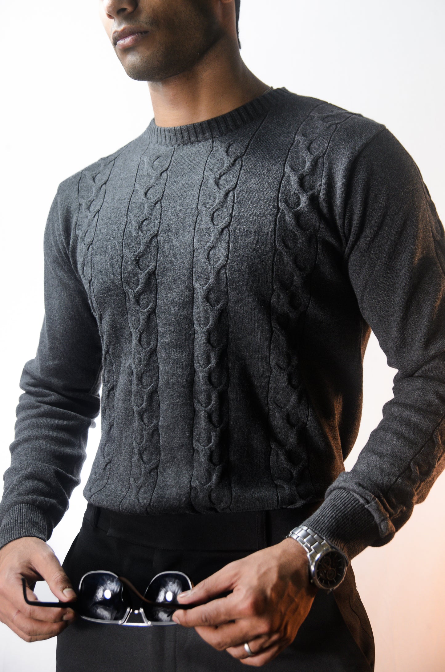 The Ashford Full Sleeve Knitted Tshirt - CHARCOAL