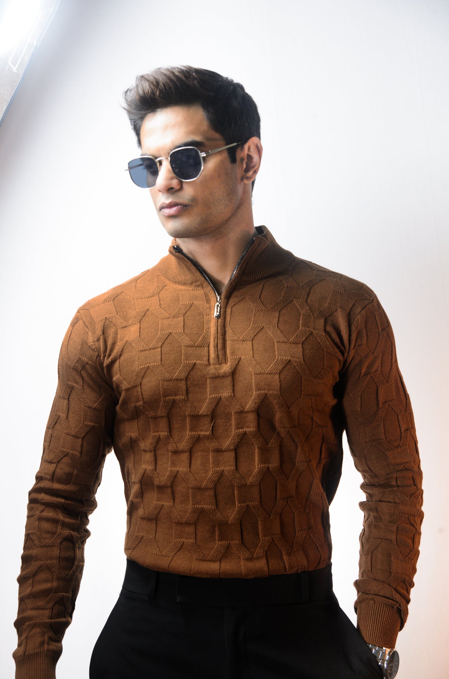 The Atlas Full Sleeve Knitted Tshirt - BROWN