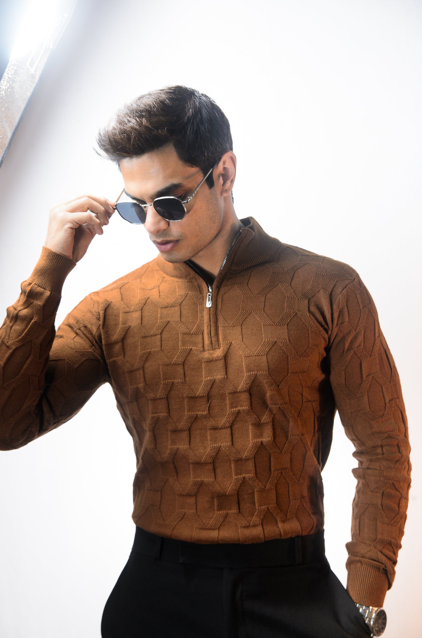 The Atlas Full Sleeve Knitted Tshirt - BROWN