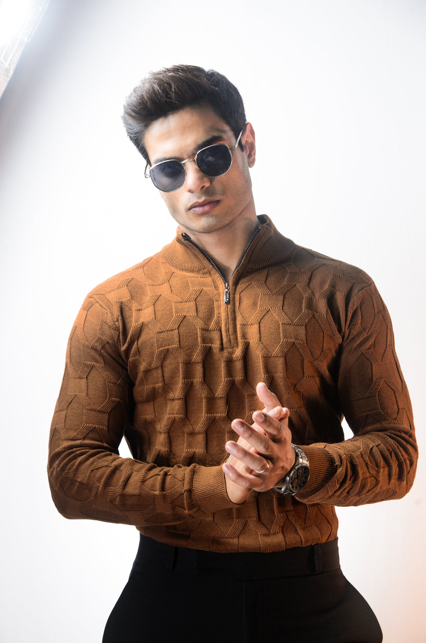 The Atlas Full Sleeve Knitted Tshirt - BROWN