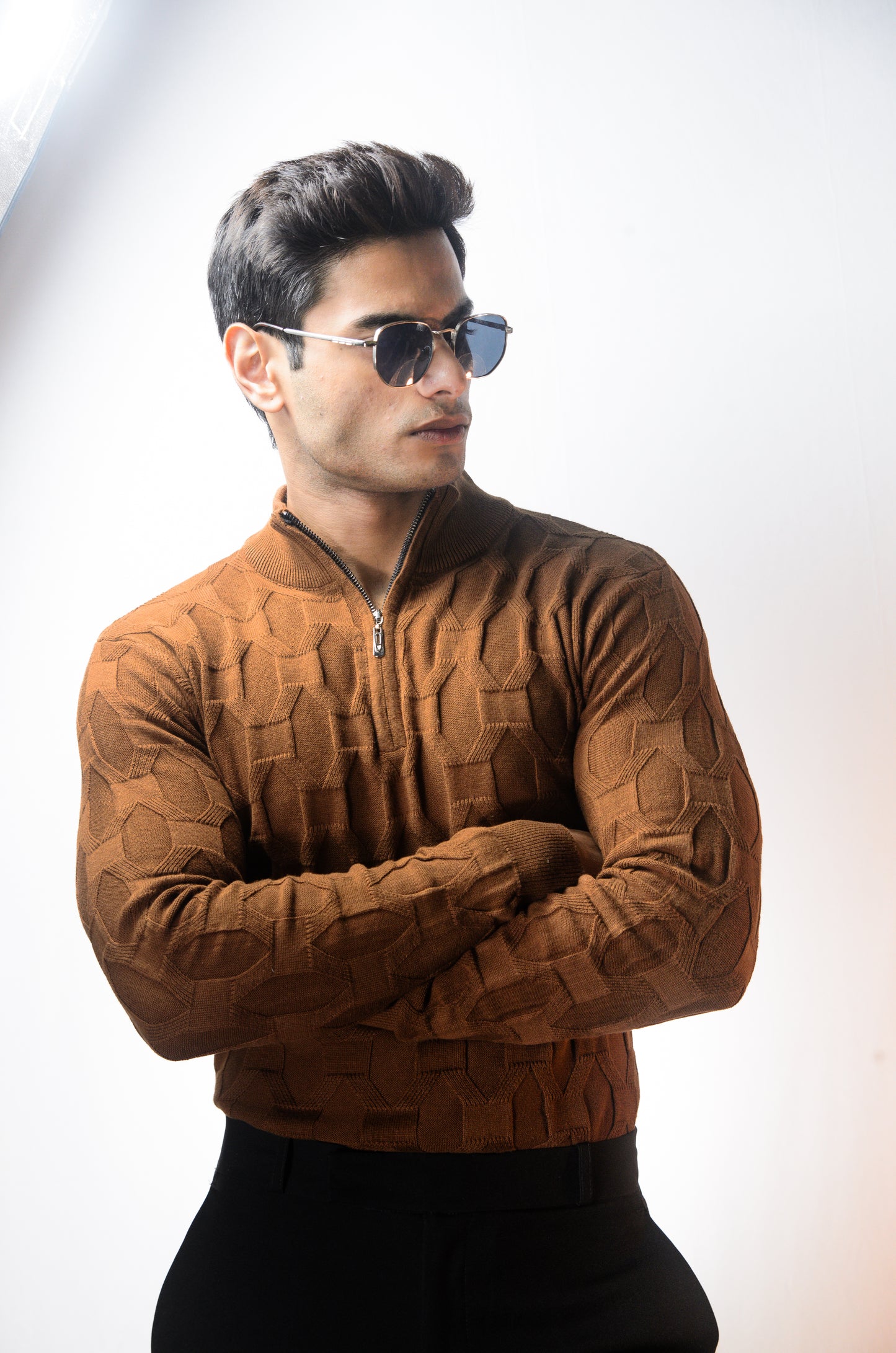 The Atlas Full Sleeve Knitted Tshirt - BROWN